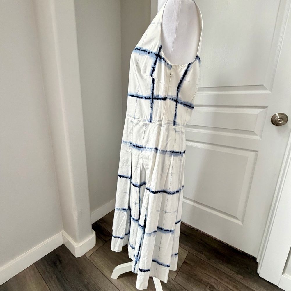 Pendleton Sleeveless A-line Dress Size 12 White Blue Plaid Check Pleated Lined - Picture 3 of 8